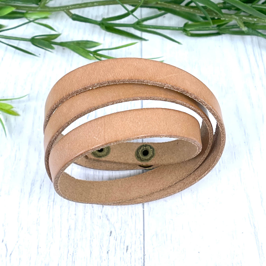 Limited Edition: Triple Wrap Natural Tan Leather Wrap Bracelet, adjustable Leather Wrap Create Hope Cuffs
