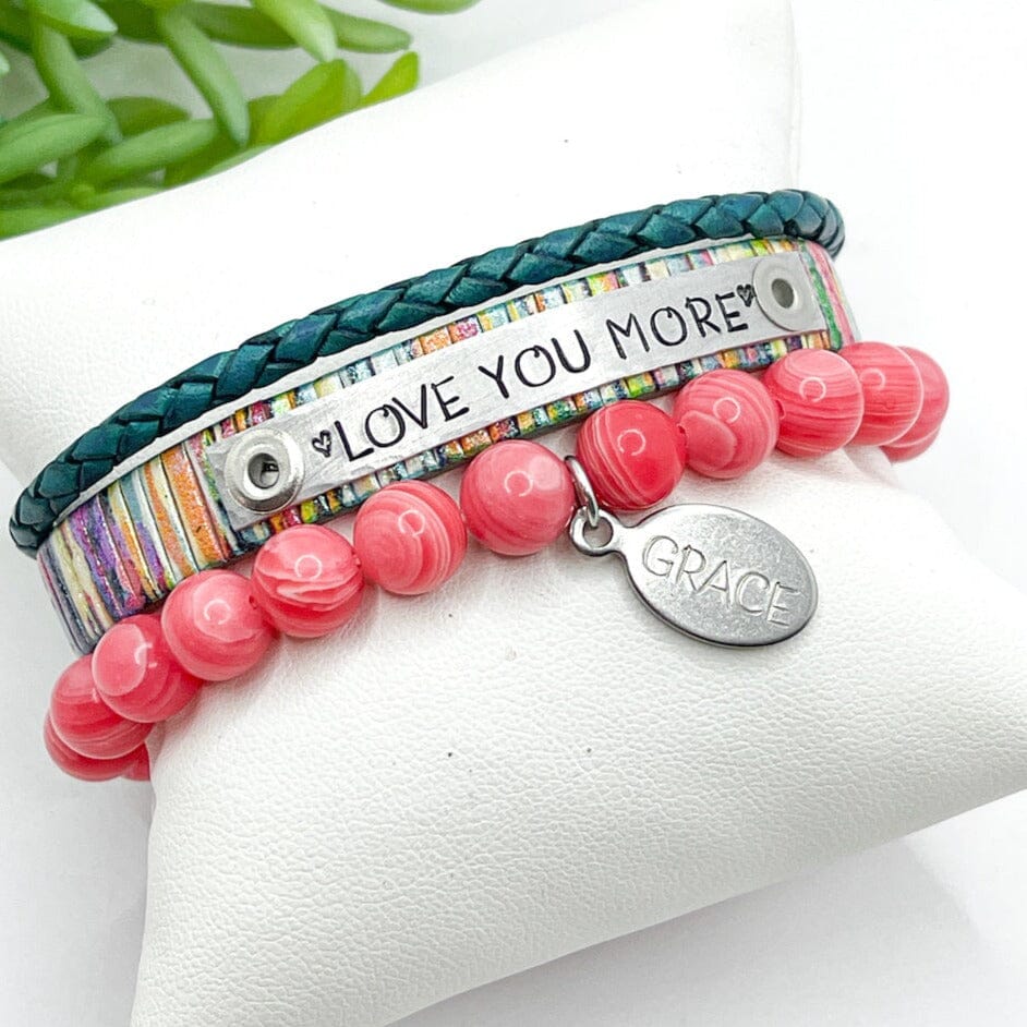 LOVE YOU MORE Shimmer Seashell Leather | Skinny Set | Leather Bracelets | Womens Skinny Bracelets Create Hope Cuffs