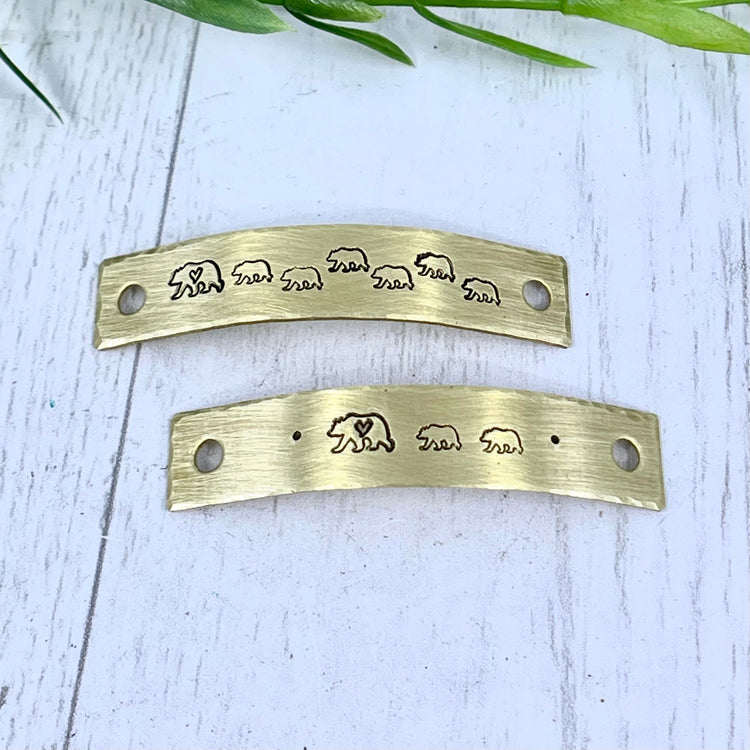 Mama & Baby Bears Black Leather Wrap & Brass Bar Bracelet, adjustable Leather Wrap Create Hope Cuffs