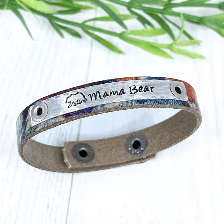 MAMA BEAR Tan Watercolor Leather Skinny Bracelet, adjustable Skinny Bracelets Create Hope Cuffs