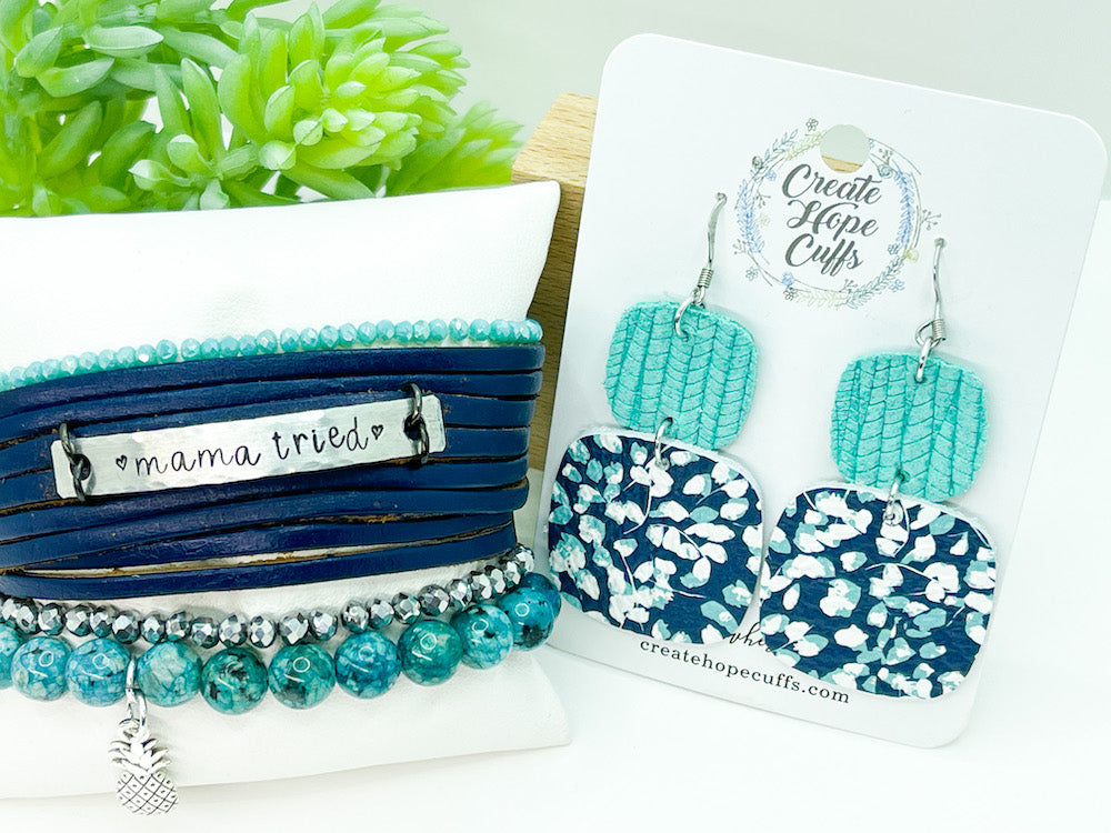 MAMA TRIED Leather Double Wrap | Silver Bar Bracelet | Adjustable Leather Wrap Create Hope Cuffs