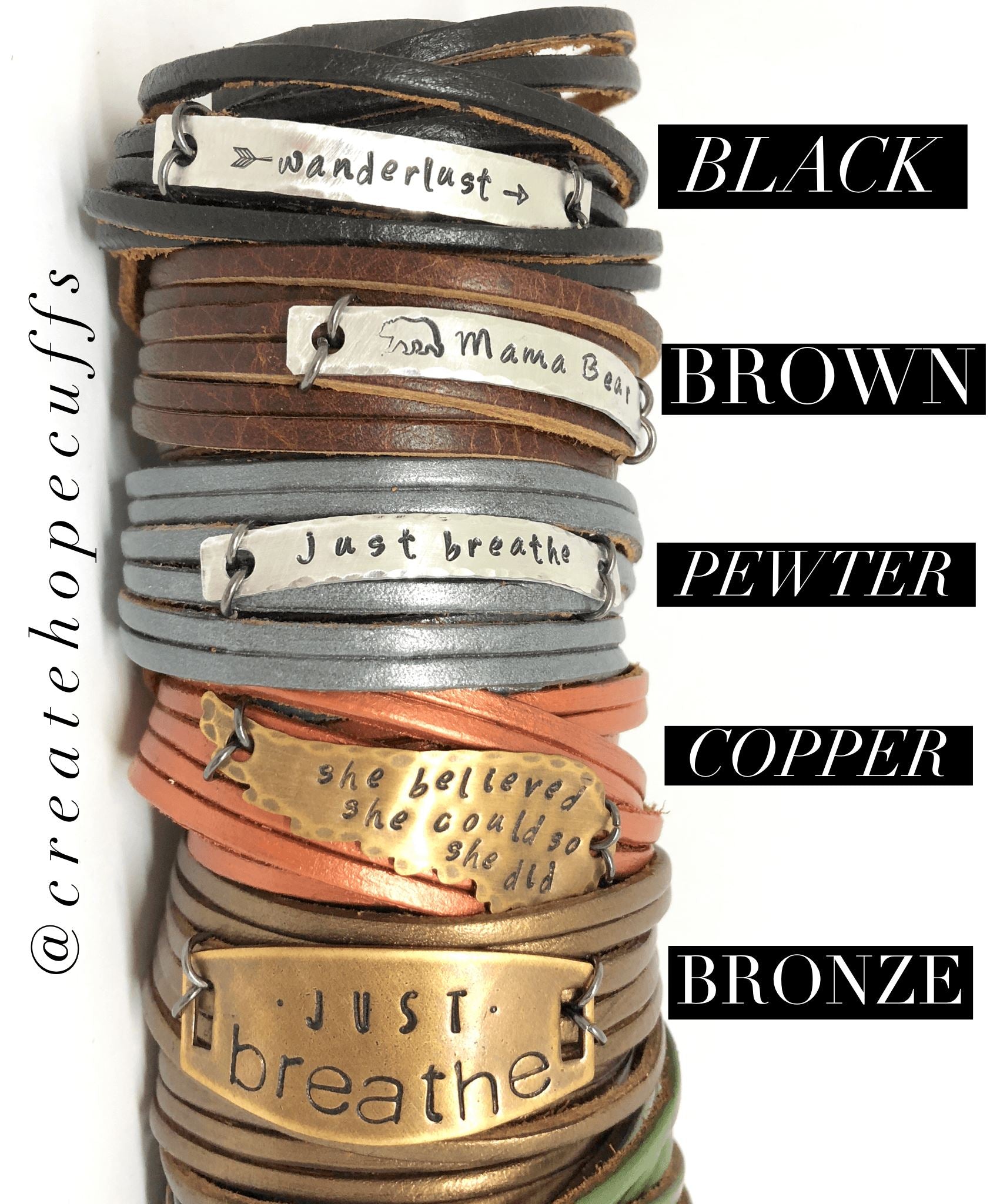 MAMA TRIED Leather Double Wrap | Silver Bar Bracelet | Adjustable Leather Wrap Create Hope Cuffs