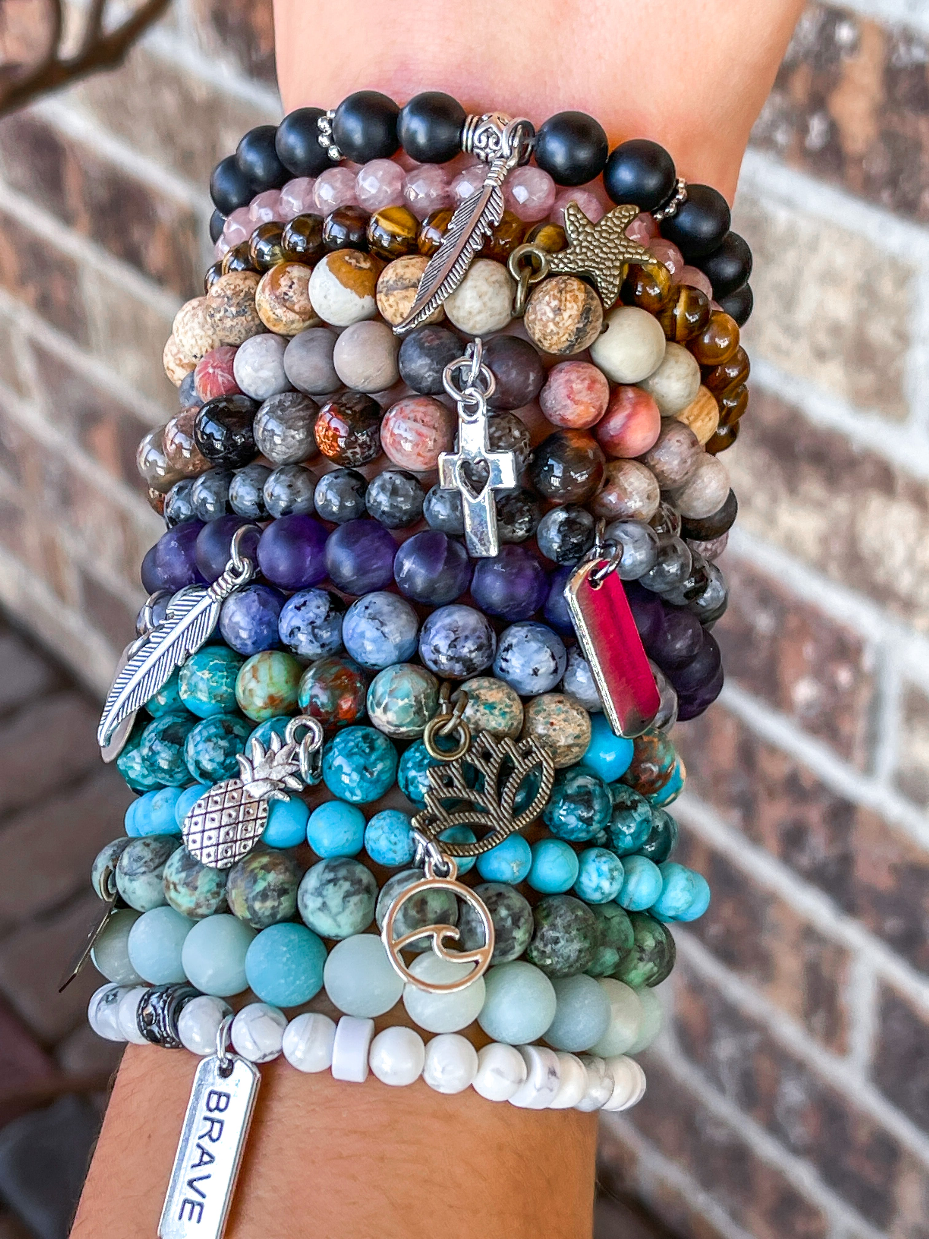 Matte Blue Wave Turquoise | Gemstone Bead Bracelets | 6mm Stone | Women Bracelets Create Hope Cuffs