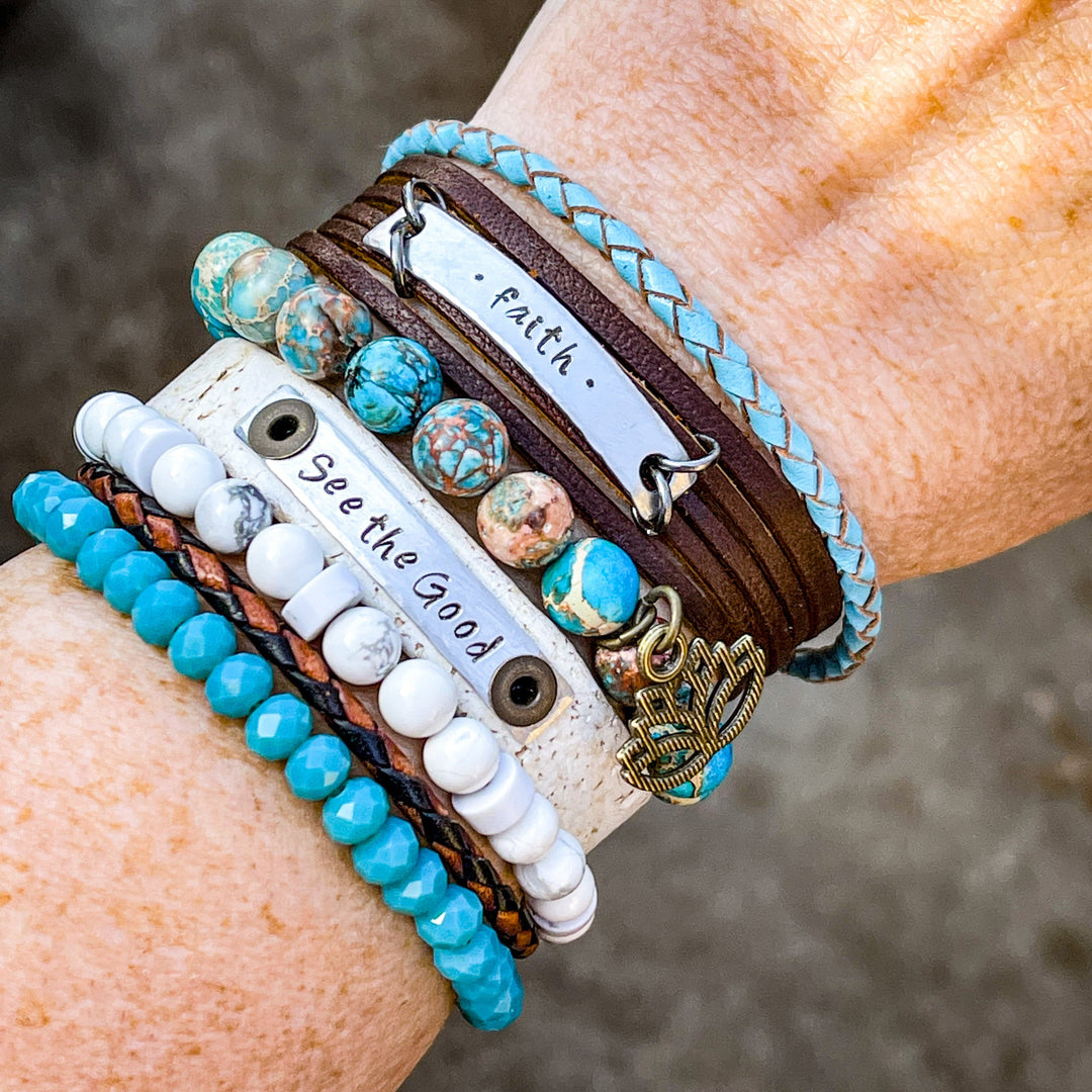 Metallic Bronze NEVER ALONE Mini Leather Wrap Bracelet | Women Teens | Adjustable Leather Wrap Create Hope Cuffs