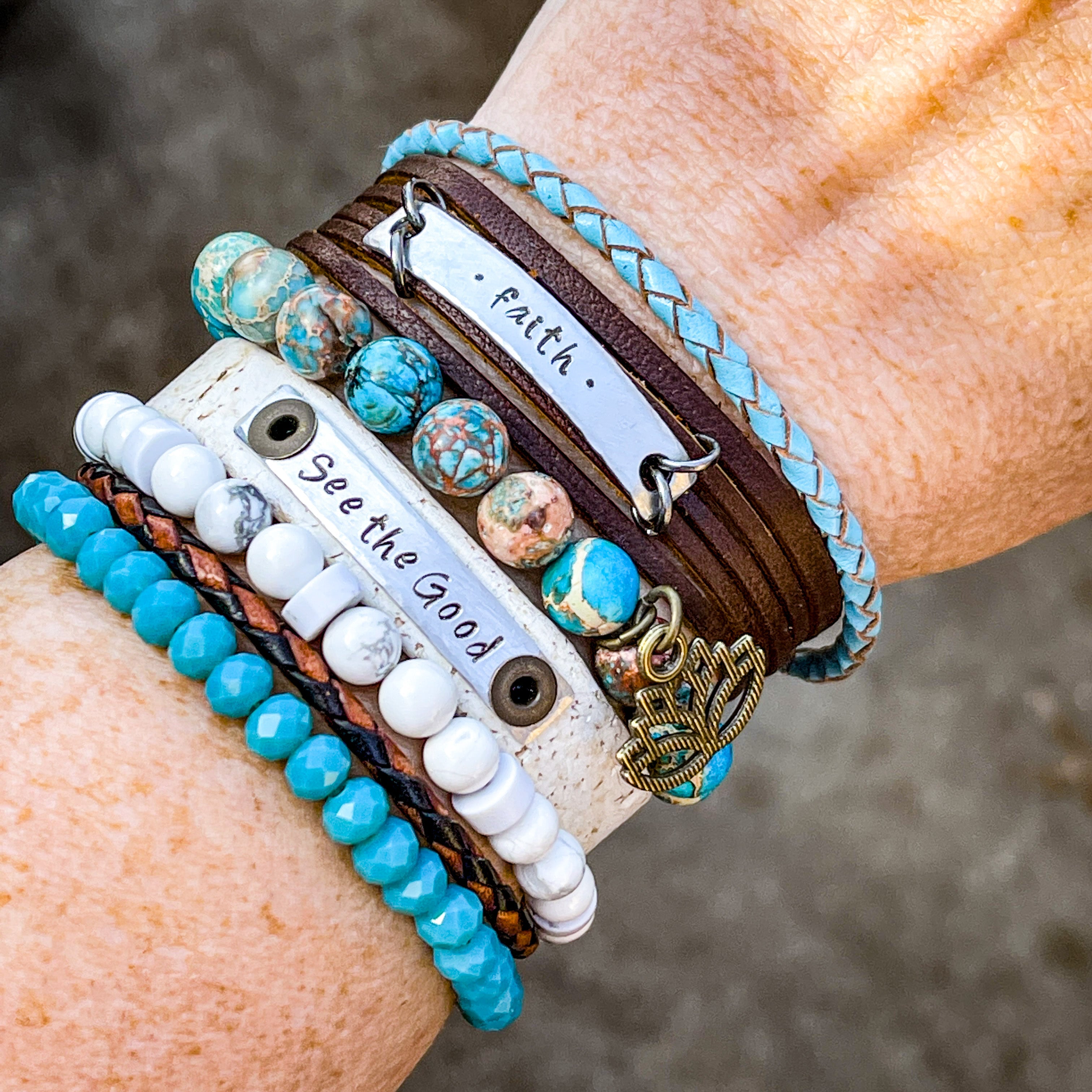 Metallic Bronze NEVER ALONE Mini Leather Wrap Bracelet | Women Teens | Adjustable Leather Wrap Create Hope Cuffs