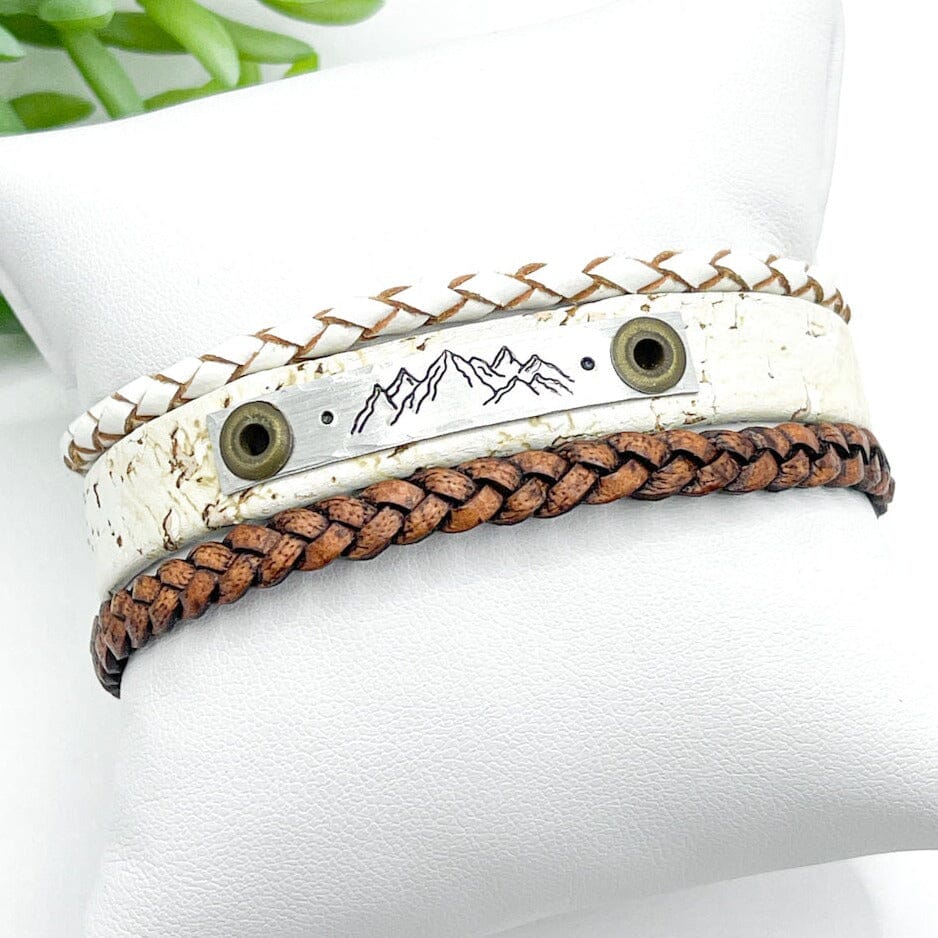 MOUNTAIN SCAPE White Sand Cork | Skinny Set | Leather Bracelets | Womens Skinny Bracelets Create Hope Cuffs