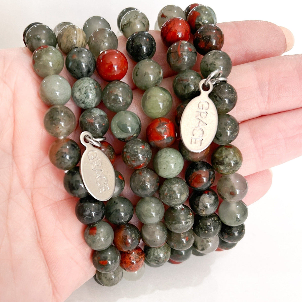 Natural African Bloodstone Bead Bracelet | GRACE Charm | 8mm | Natural  Gemstone | Womens