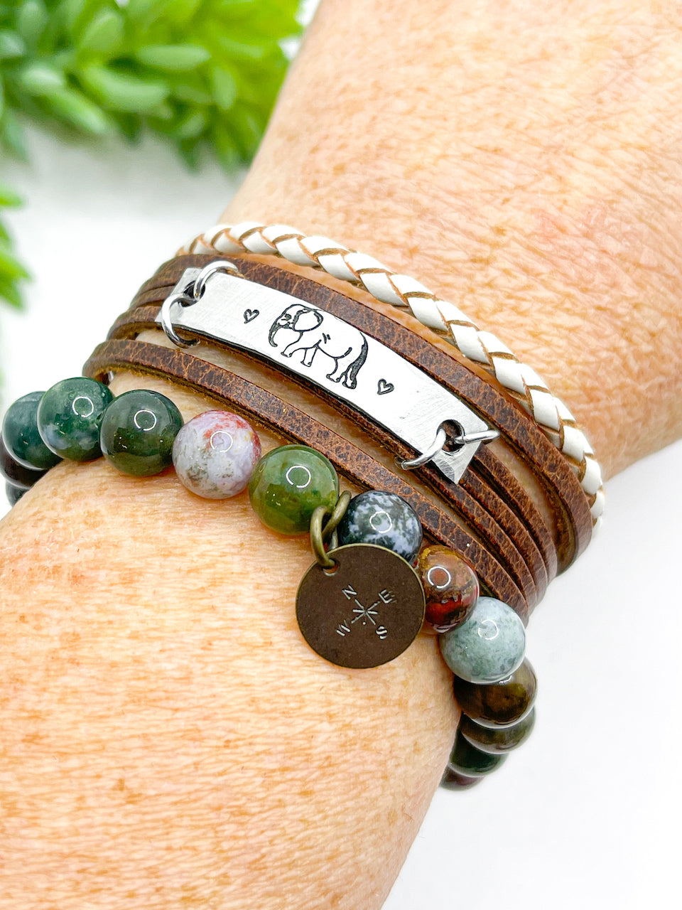 Natural Brown | Elephant Sisterhood | Mini Leather Wrap Bracelet | Women | Adjustable Leather Wrap Create Hope Cuffs 