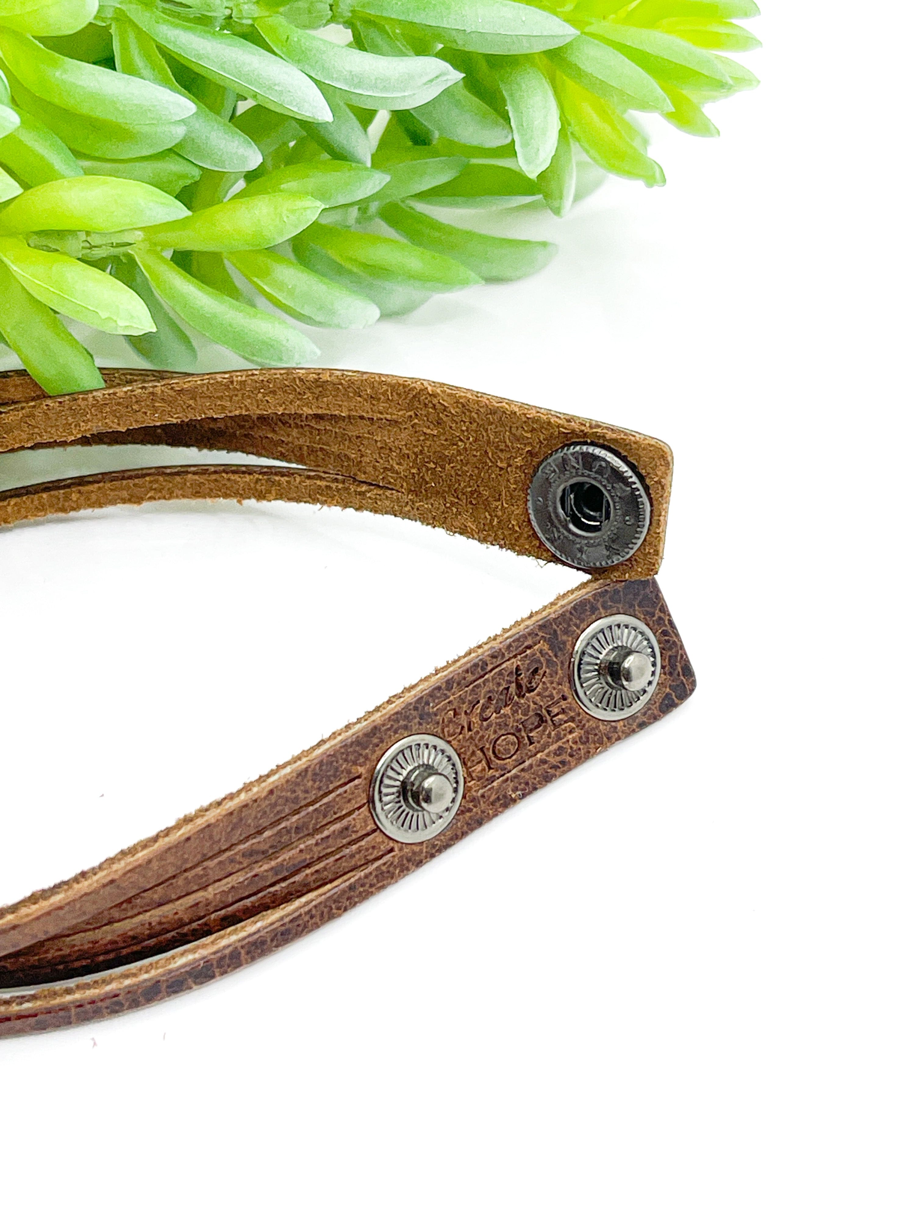 Natural Brown | MAMA BIRD | Mini Leather Wrap Bracelet | Women | Adjustable Leather Wrap Create Hope Cuffs