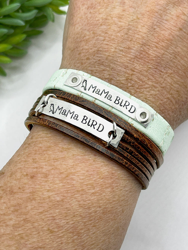 Natural Brown | MAMA BIRD | Mini Leather Wrap Bracelet | Women | Adjustable Leather Wrap Create Hope Cuffs