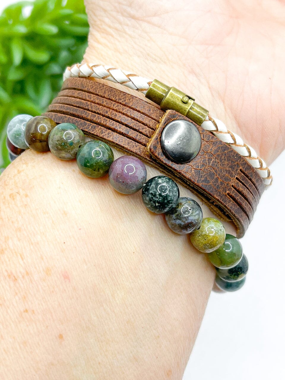 Natural Brown | MAMA BIRD | Mini Leather Wrap Bracelet | Women | Adjustable Leather Wrap Create Hope Cuffs
