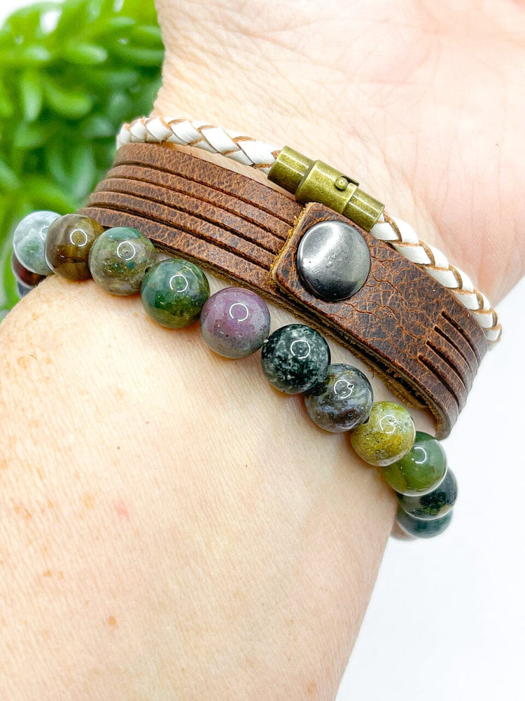 Natural Brown | MAMA BIRD | Mini Leather Wrap Bracelet | Women | Adjustable Leather Wrap Create Hope Cuffs