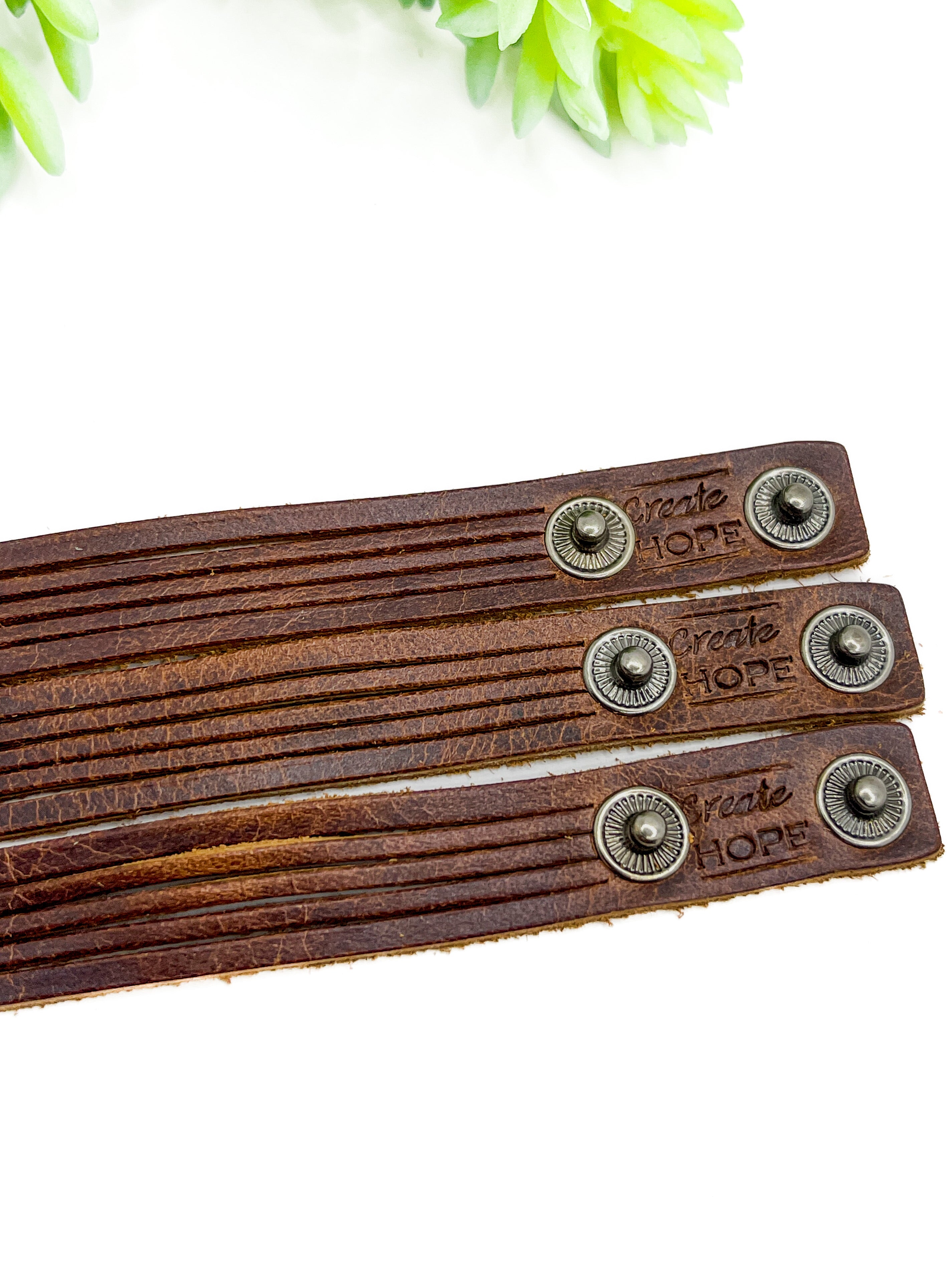 Natural Brown ONE BLESSED MAMA Mini Leather Wrap Bracelet | Women Teens | Adjustable Leather Wrap Create Hope Cuffs