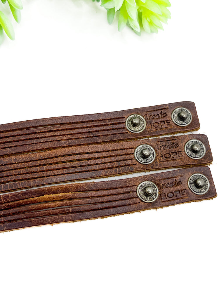 Natural Brown ONE BLESSED MAMA Mini Leather Wrap Bracelet | Women Teens | Adjustable Leather Wrap Create Hope Cuffs
