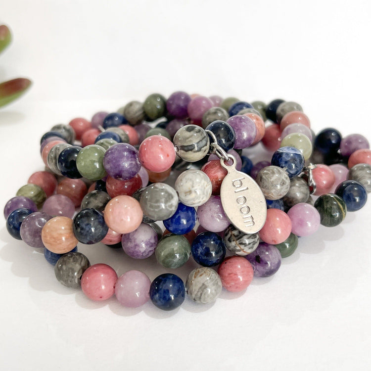 Natural Pastel Bloom Mix Bead Bracelet | Bloom Charm | 8mm | Natural Gemstone | Womens Bracelets Create Hope Cuffs 