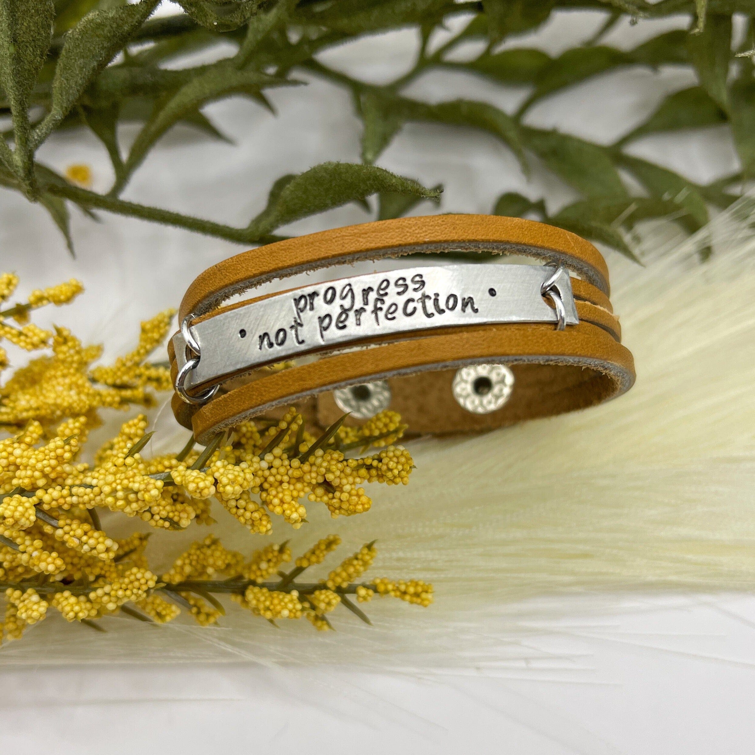New! Camel Brown MiNi Wrap | 10 Phrases | Leather Bracelet | Women Teens | Adjustable Leather Wrap Create Hope Cuffs