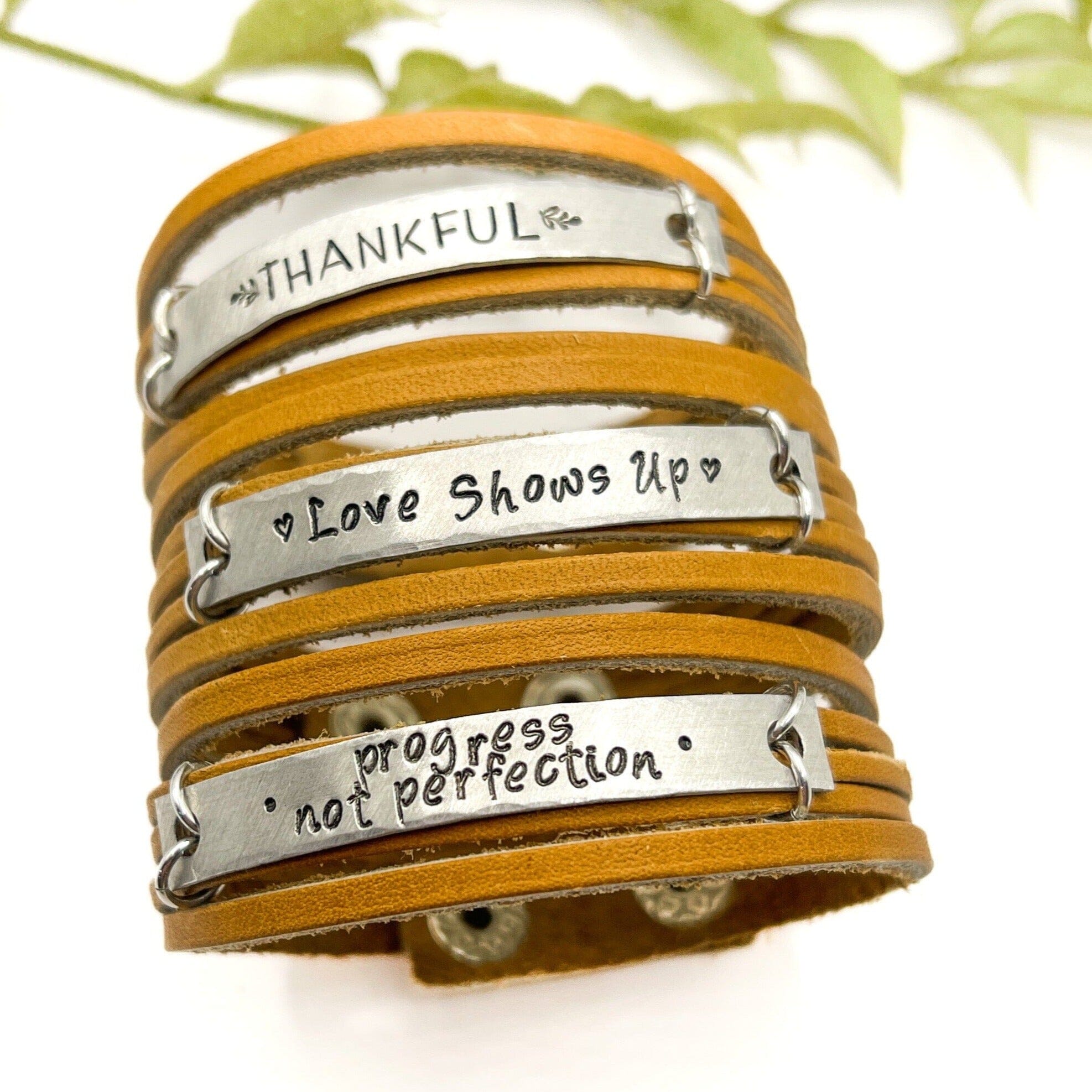 New! Camel Brown MiNi Wrap | 10 Phrases | Leather Bracelet | Women Teens | Adjustable Leather Wrap Create Hope Cuffs