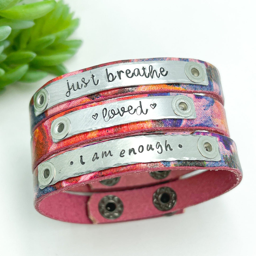 New! Rose Watercolor Leather | 14 Phrases | Skinny Bracelet | Adjustable Skinny Bracelets Create Hope Cuffs