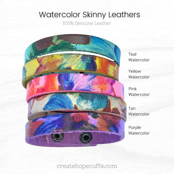New! Rose Watercolor Leather | 14 Phrases | Skinny Bracelet | Adjustable Skinny Bracelets Create Hope Cuffs