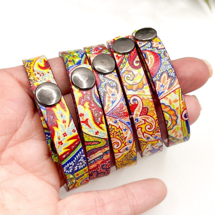 New! Vibrant Paisley Design Leather | 8 Phrases | Skinny Bracelet | Adjustable Skinny Bracelets Create Hope Cuffs