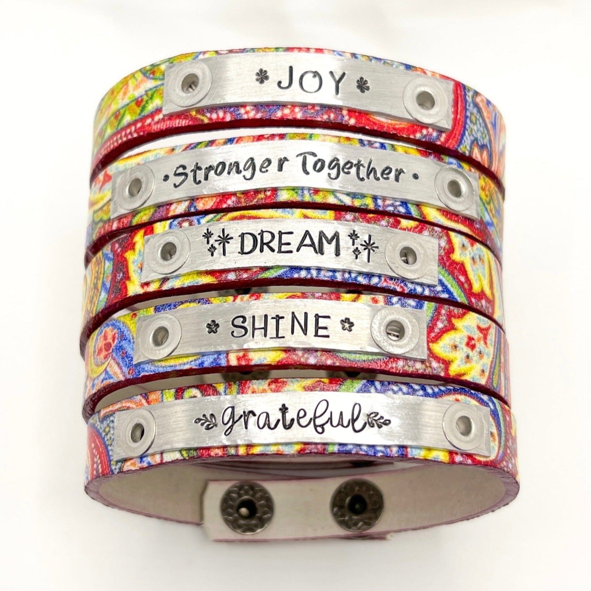 New! Vibrant Paisley Design Leather | 8 Phrases | Skinny Bracelet | Adjustable Skinny Bracelets Create Hope Cuffs