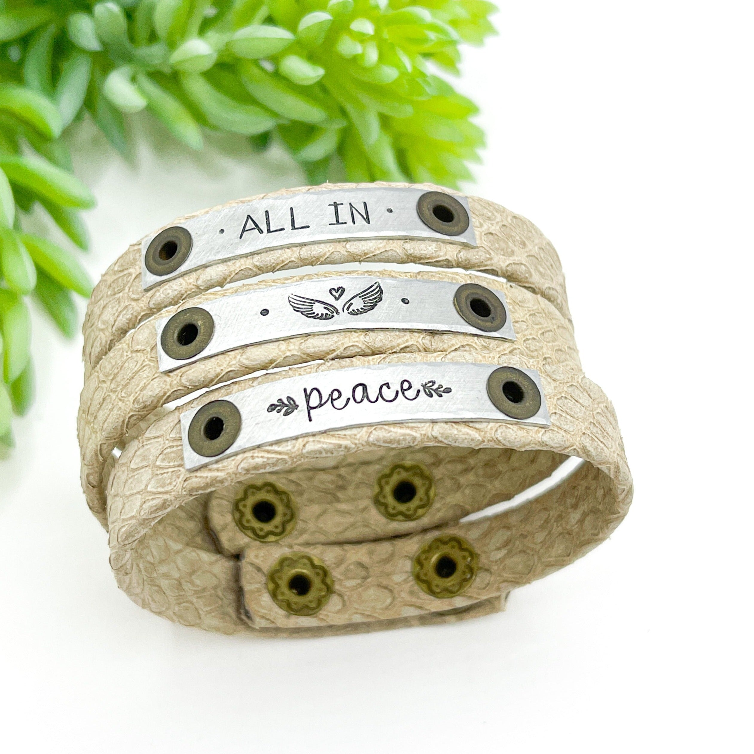 Nordic Beige | 5 Phrases | Leather Skinny Bracelet | Adjustable Skinny Bracelets Create Hope Cuffs