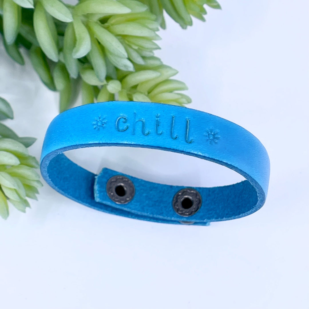 Ocean Blue 'CHILL' Leather Skinny Bracelet, adjustable Skinny Bracelets Create Hope Cuffs