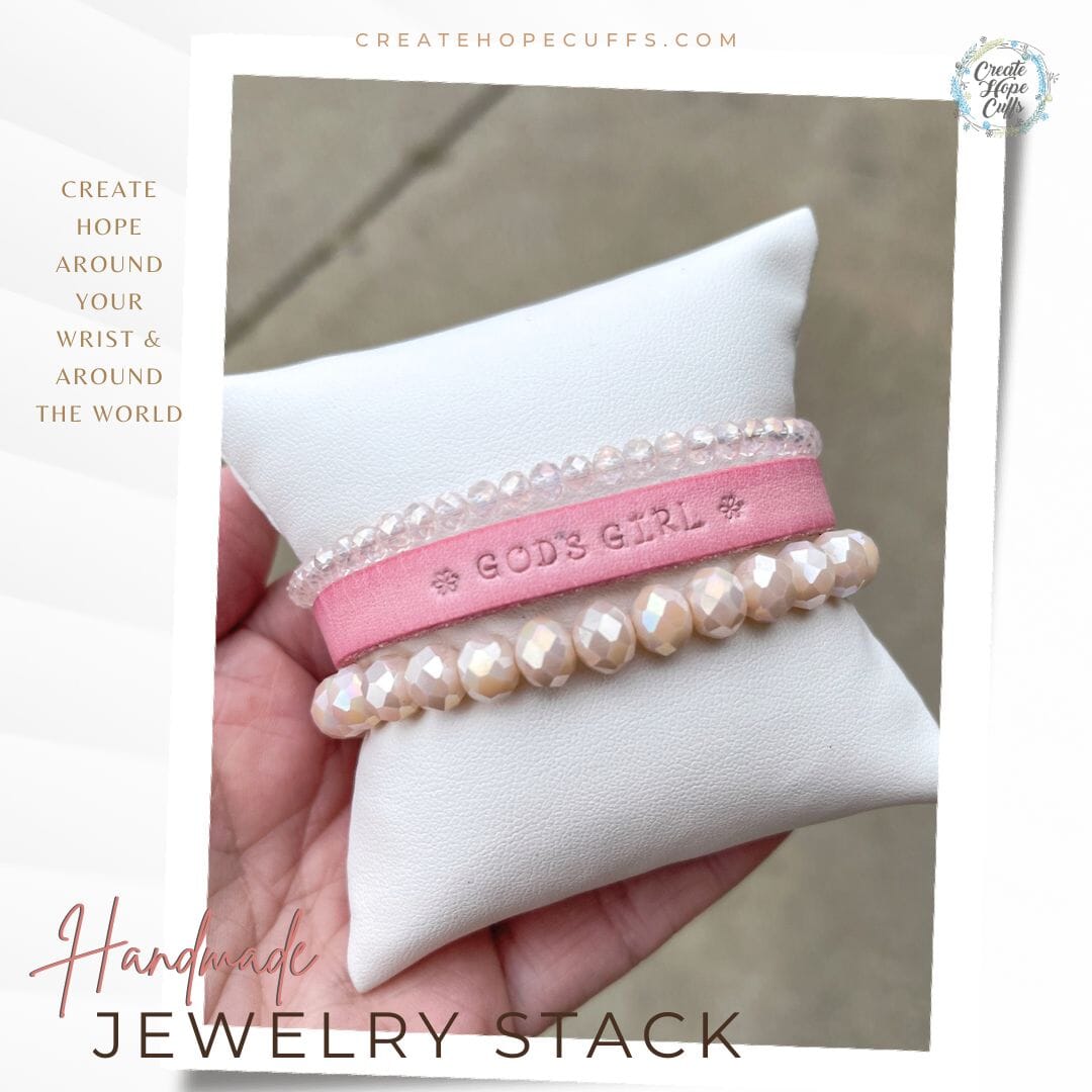 Pastel Pink GOD'S GIRL Stack | Skinny Set | Leather Bracelets | Womens Skinny Bracelets Create Hope Cuffs