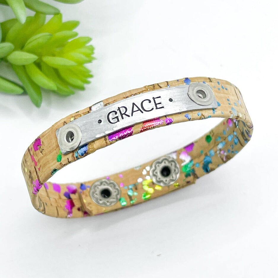 Rainbow Fleck Cork | GRACE | Skinny Bracelet | Adjustable Skinny Bracelets Create Hope Cuffs