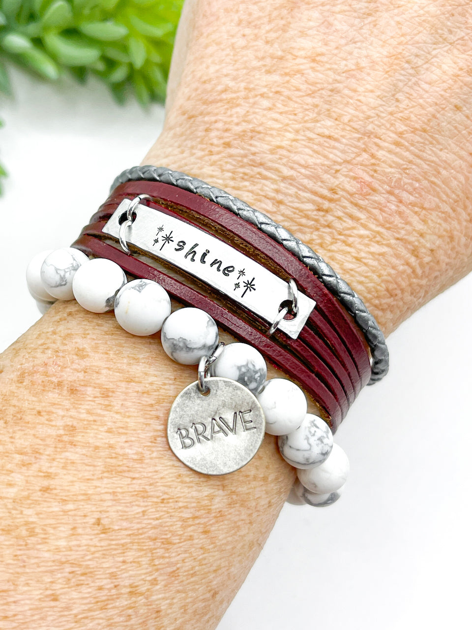 Red & White SHINE Stack | Mini Wrap Set | Leather Bracelets | Womens Skinny Bracelets Create Hope Cuffs