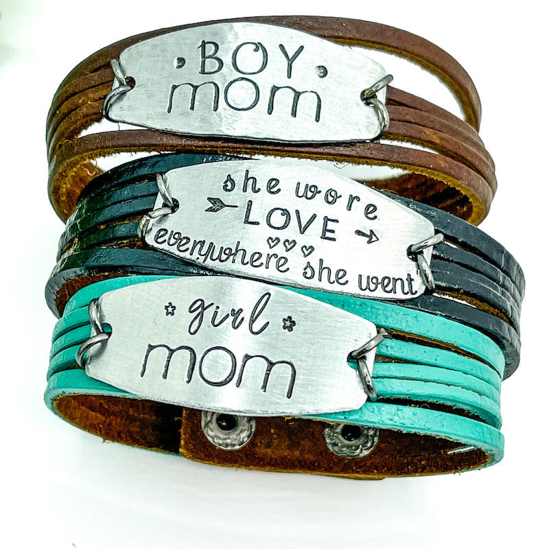 SHE WORE LOVE Mini Wrap | Black Leather SHIELD Bracelet | Women | Adjustable Leather Wrap Create Hope Cuffs