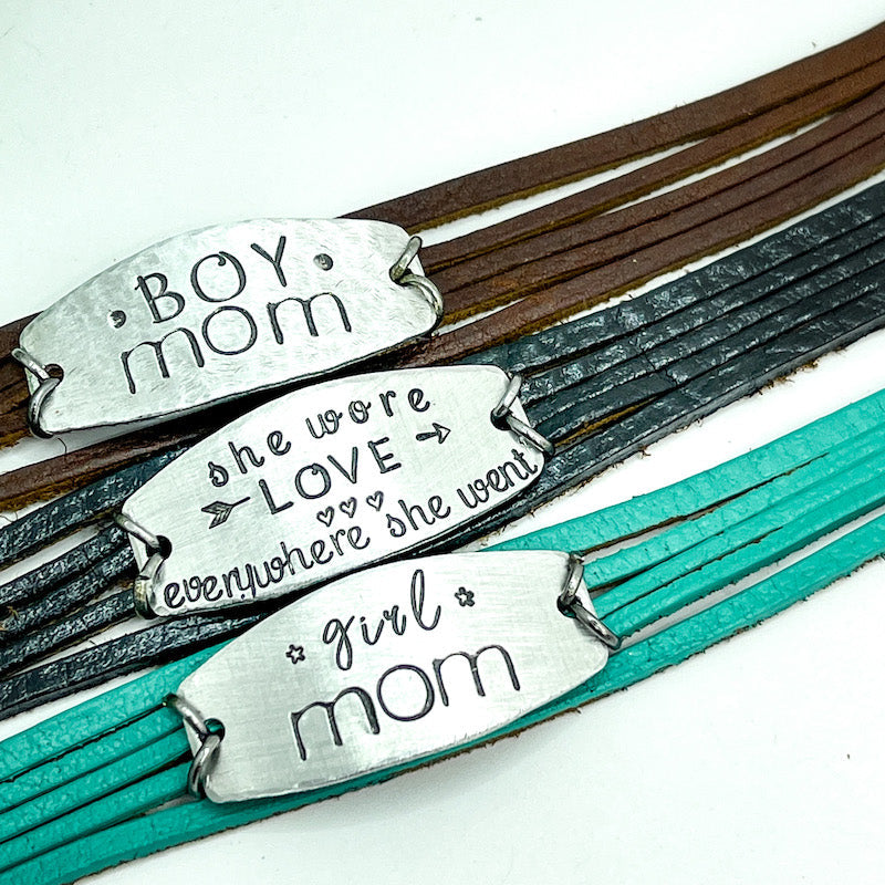 SHE WORE LOVE Mini Wrap | Black Leather SHIELD Bracelet | Women | Adjustable Leather Wrap Create Hope Cuffs