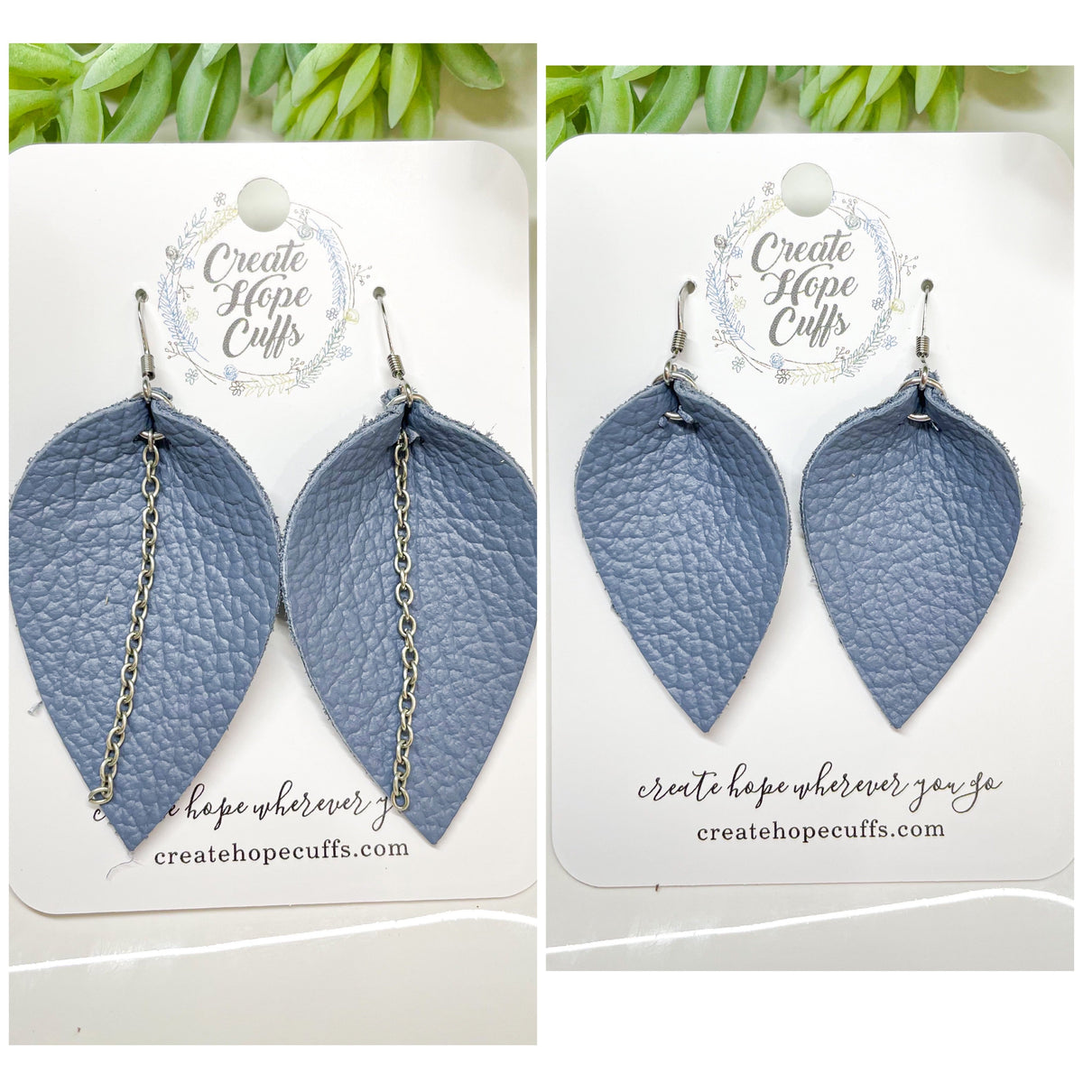 Sky Blue Leather Earrings, 2 Options, Hypoallergenic, Women