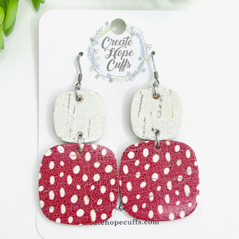 SnowDots on Red Leather Earrings | Stacked | Hypoallergenic | Women Leather Earrings Create Hope Cuffs