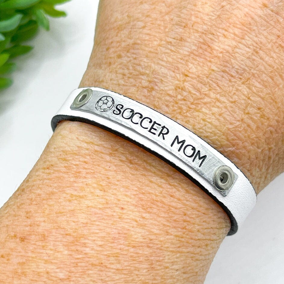 SOCCER MOM | White Leather | Skinny Bracelet | Adjustable Skinny Bracelets Create Hope Cuffs 