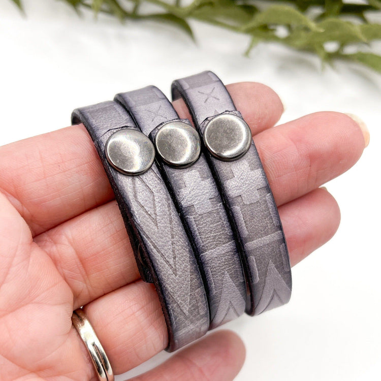 Southwest Grey Leather | 8 Phrases | Skinny Bracelet | Adjustable Skinny Bracelets Create Hope Cuffs