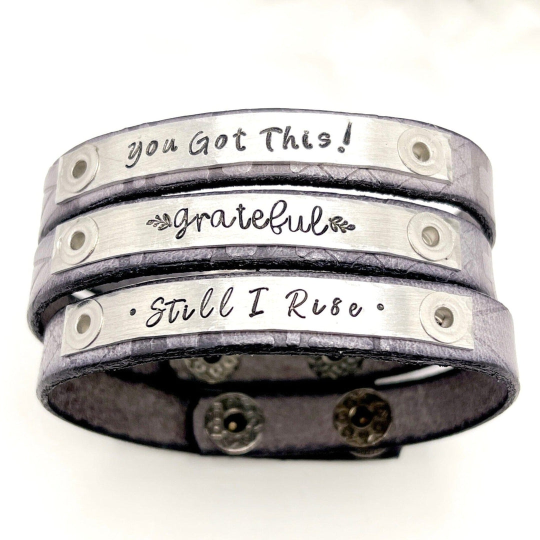 Southwest Grey Leather | 8 Phrases | Skinny Bracelet | Adjustable Skinny Bracelets Create Hope Cuffs