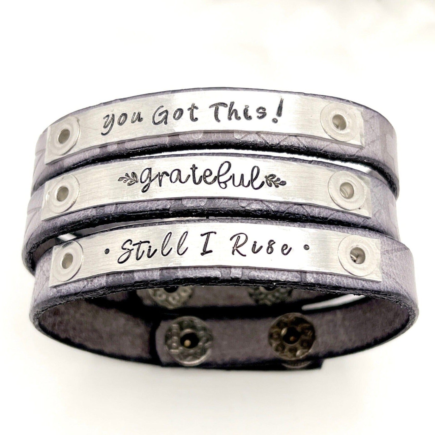 Southwest Grey Leather | 8 Phrases | Skinny Bracelet | Adjustable Skinny Bracelets Create Hope Cuffs