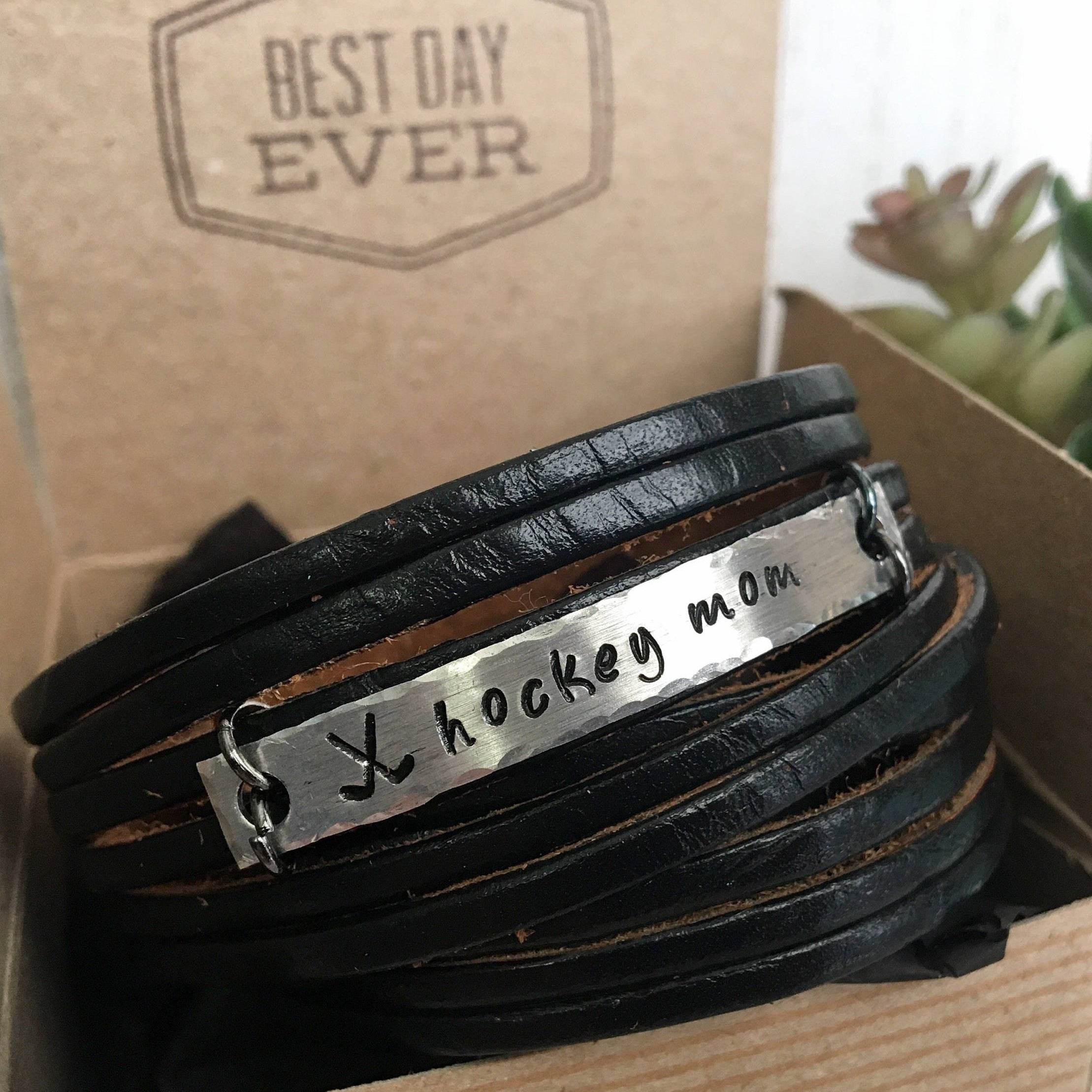 SPORTS MOM or GRANDMA Leather Wrap Bracelet, adjustable Leather Wrap Create Hope Cuffs