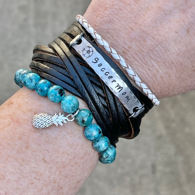 SPORTS MOM or GRANDMA Leather Wrap Bracelet, adjustable Leather Wrap Create Hope Cuffs