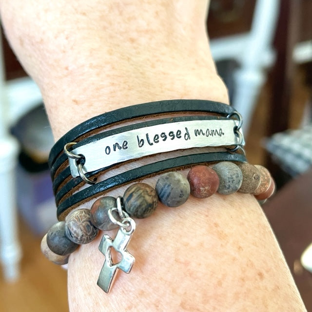 SPORTS MOM or GRANDMA Leather Wrap Bracelet, adjustable Leather Wrap Create Hope Cuffs