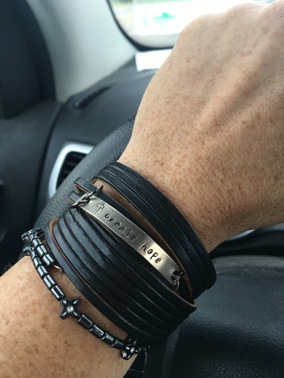 SPORTS MOM or GRANDMA Leather Wrap Bracelet, adjustable Leather Wrap Create Hope Cuffs