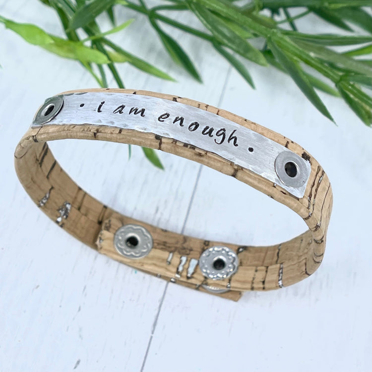 Spring Fresh Cork Skinny Bracelets | 3 options Skinny Bracelets Create Hope Cuffs Natural Silver Fleck image of cross on brass metal bar