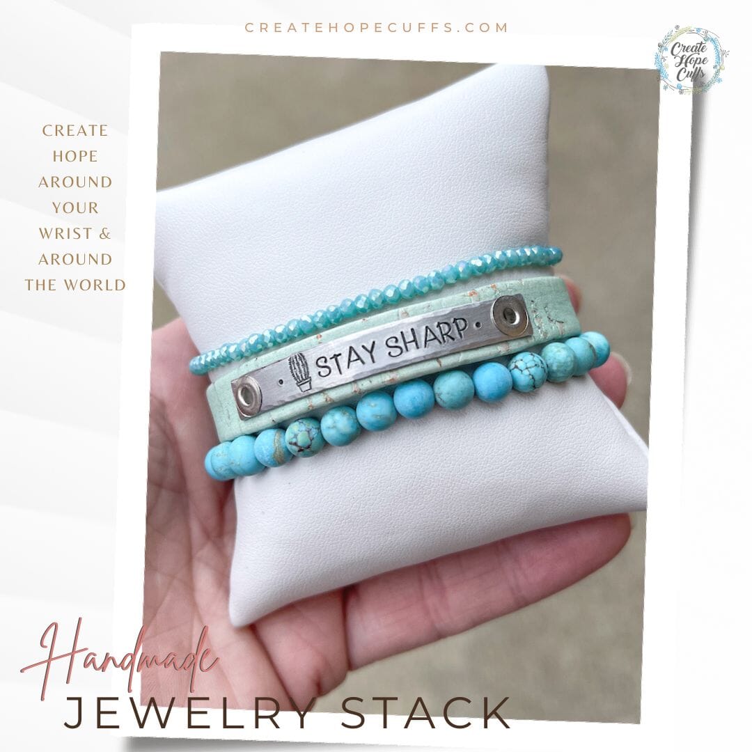 STAY SHARP Minty Green Stack | Skinny Set | Leather Bracelets | Womens Skinny Bracelets Create Hope Cuffs