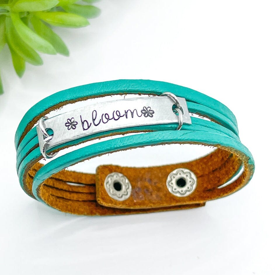 Teal | BLOOM | Mini Leather Wrap Bracelet | Women | Adjustable Leather Wrap Create Hope Cuffs