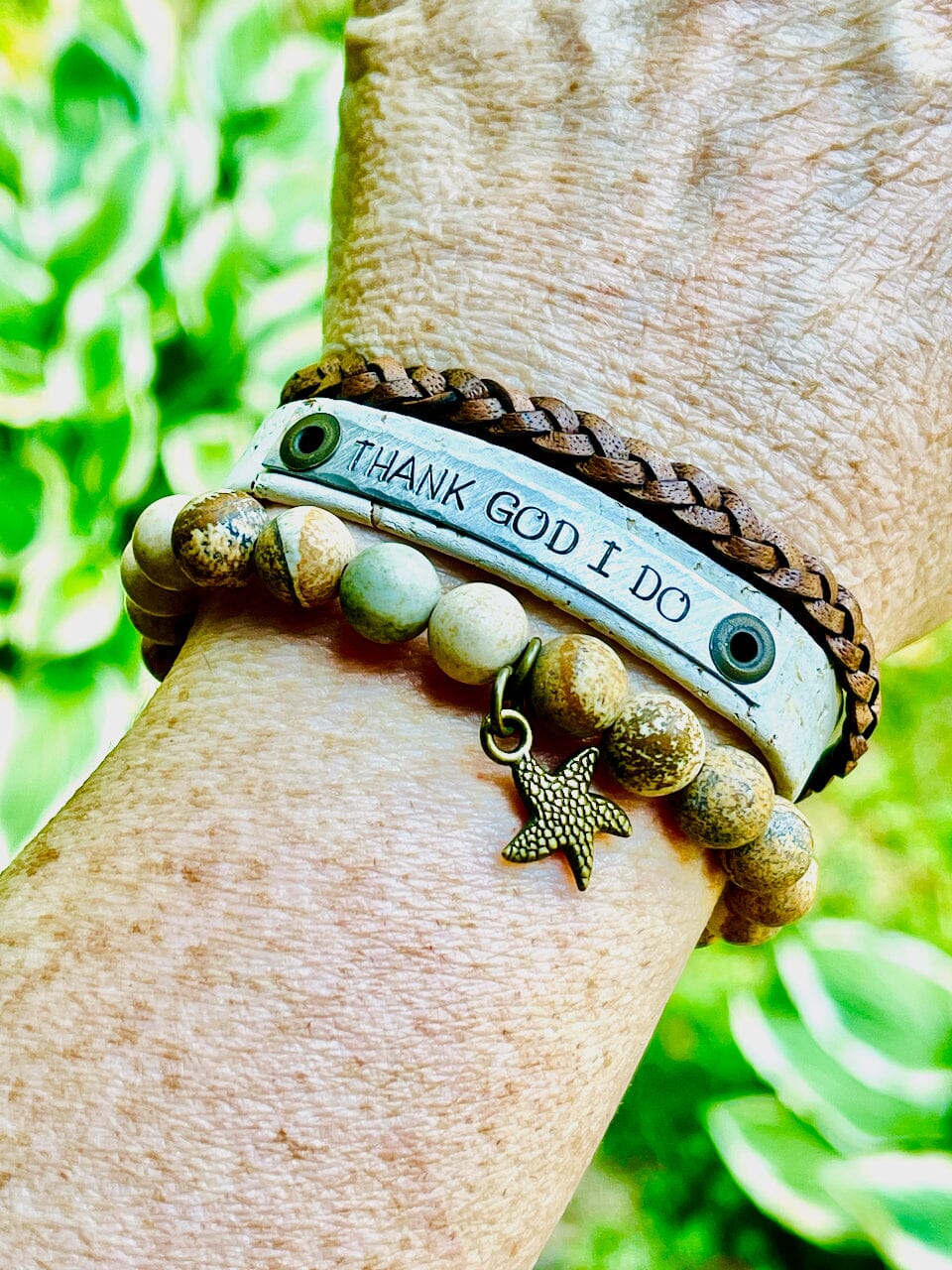 THANK GOD I DO White Sand Cork Jasper | Skinny Set | Leather Bracelets | Womens Skinny Bracelets Create Hope Cuffs