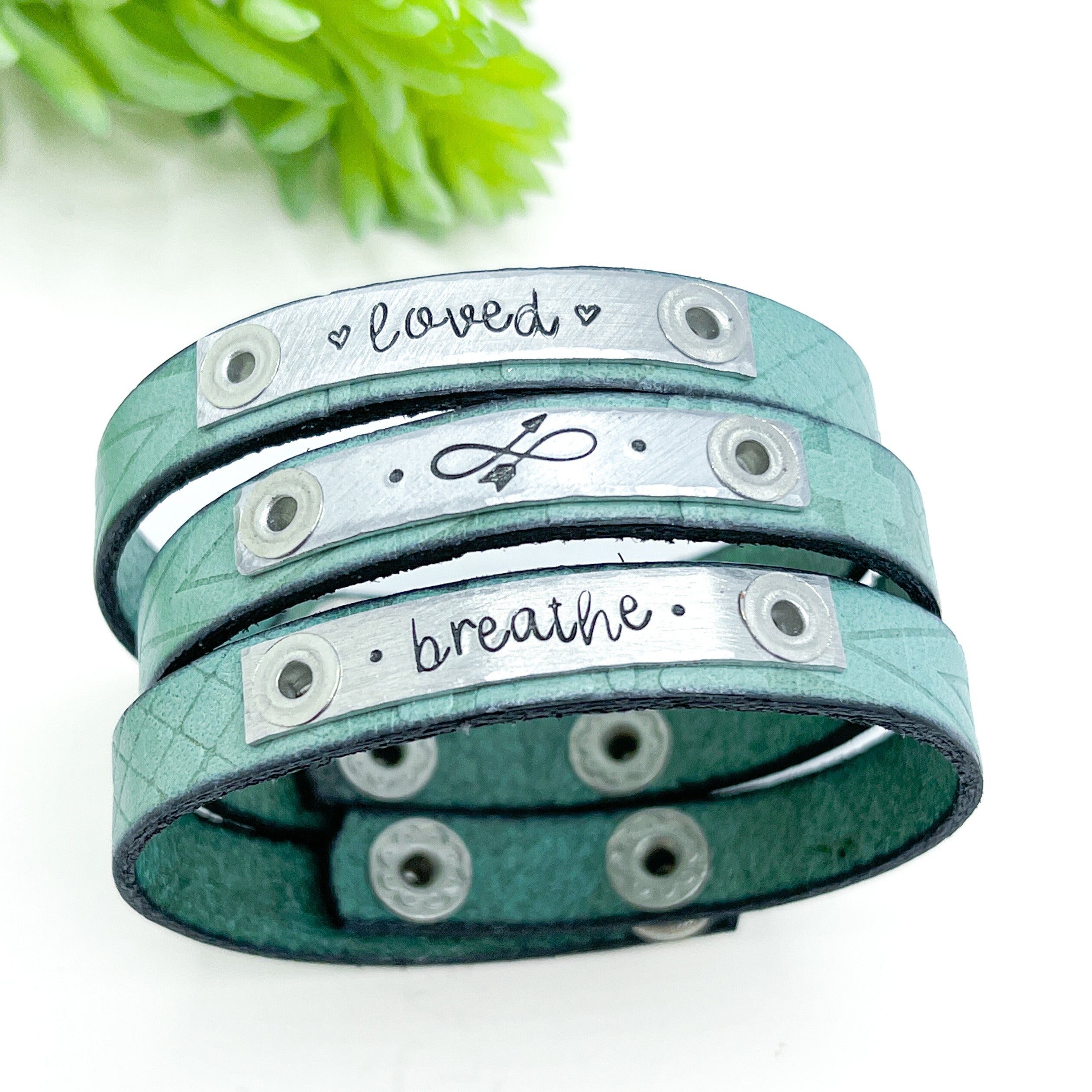 Tucson Turquoise | 5 Phrases | Leather Skinny Bracelet | Adjustable Skinny Bracelets Create Hope Cuffs