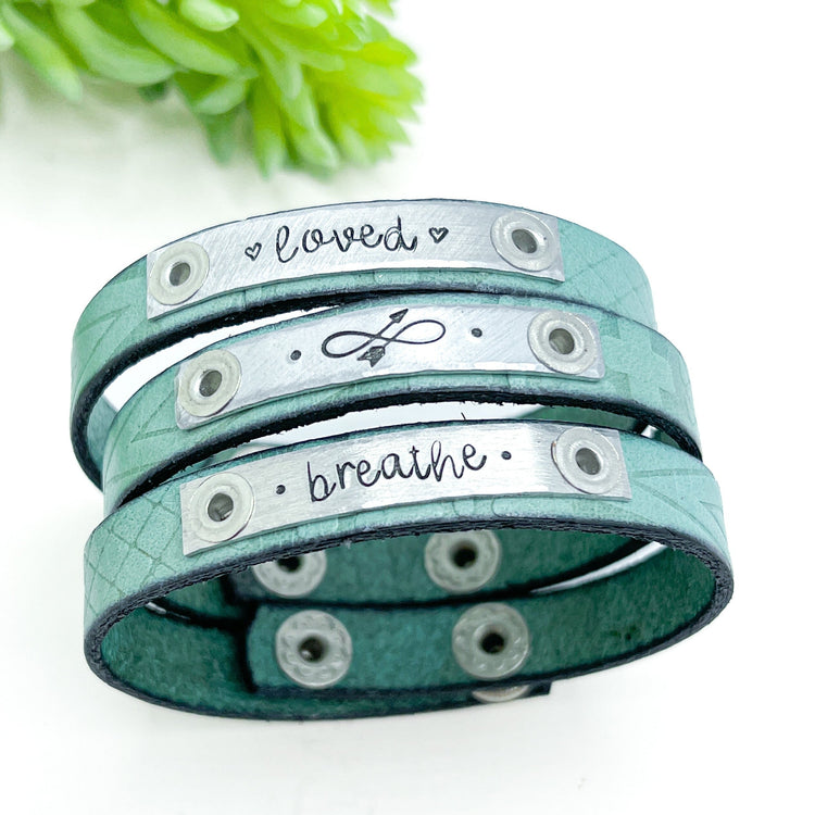 Tucson Turquoise | 5 Phrases | Leather Skinny Bracelet | Adjustable Skinny Bracelets Create Hope Cuffs