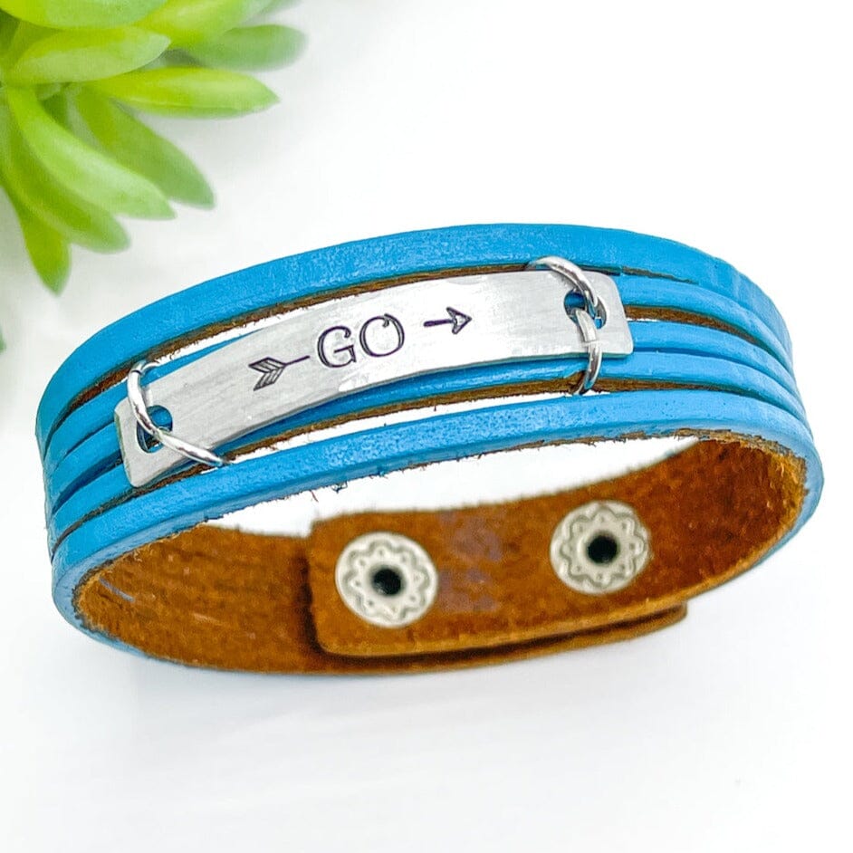 Turquoise Blue | GO | Mini Leather Wrap Bracelet | Women | Adjustable Leather Wrap Create Hope Cuffs 