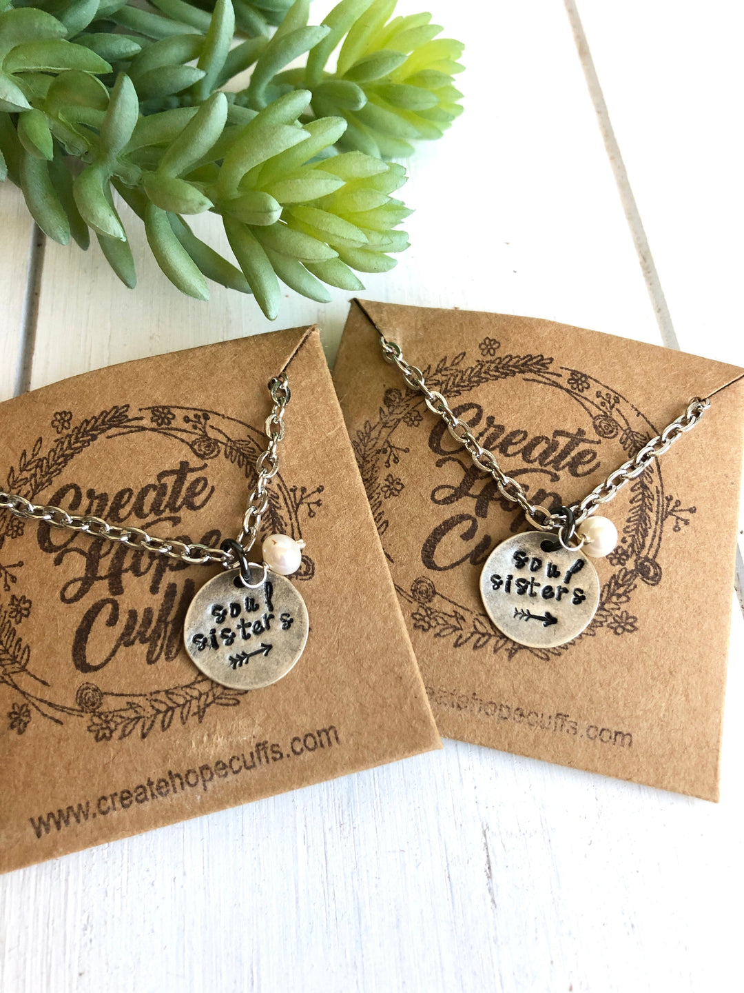 TWO Soul Sisters Matching Necklaces, Fresh Water Pearl, Silver Rolo Chain, 24" or 30" Available Vintage Necklace Create Hope Cuffs